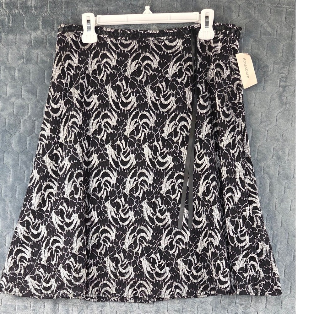 Dressbarn Womens Size 12 Black Silver Metallic Lace A-Line Skirt DD9735 New